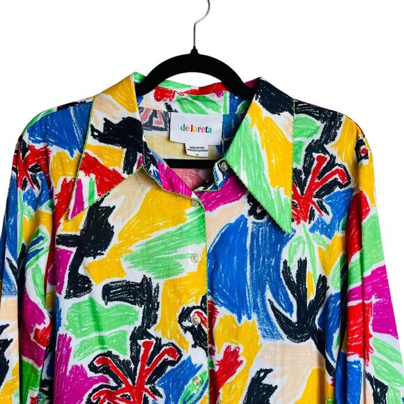 Deloreta Shirt Womens XL Multicolor Abstract Graphic Button Up Long Sleeve Peru - Picture 2 of 8